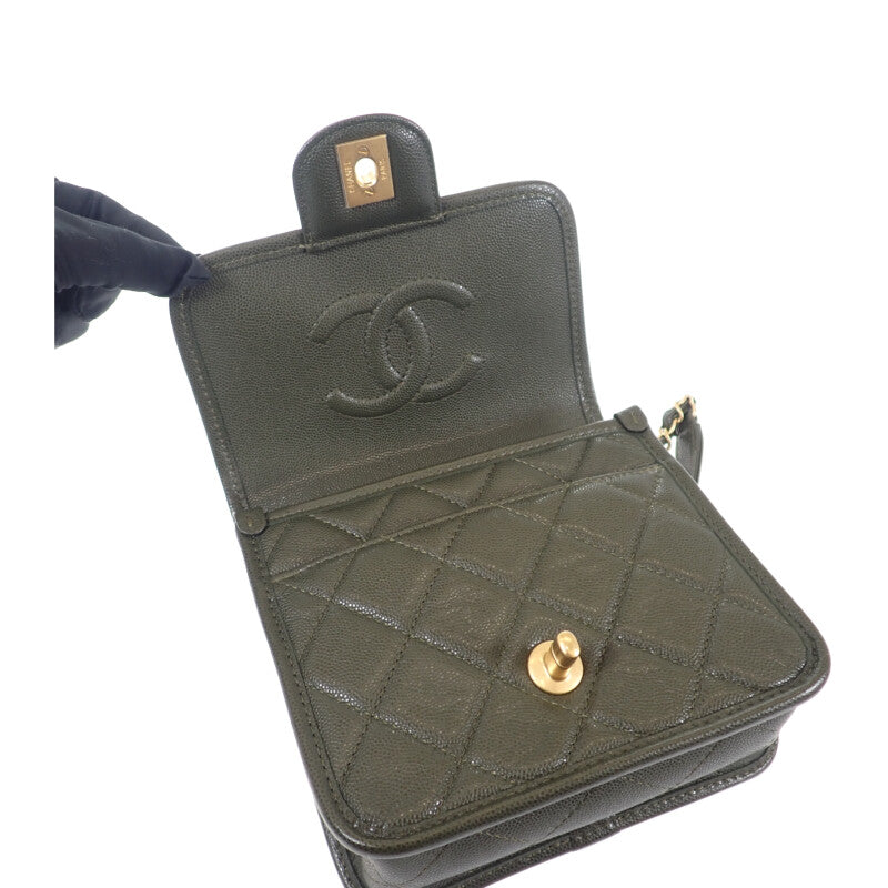 シャネル CHANEL スモール トップハンドル フラップ AS3652 2WAYバッグ ショルダーバッグ キャビアスキン カーキ ゴールド金具 レディース【中古】【Aランク】