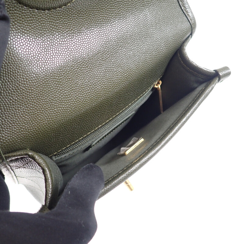 シャネル CHANEL スモール トップハンドル フラップ AS3652 2WAYバッグ ショルダーバッグ キャビアスキン カーキ ゴールド金具 レディース【中古】【Aランク】