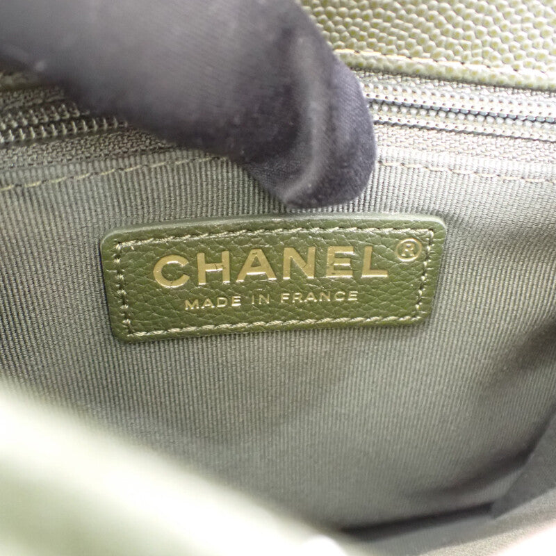 シャネル CHANEL スモール トップハンドル フラップ AS3652 2WAYバッグ ショルダーバッグ キャビアスキン カーキ ゴールド金具 レディース【中古】【Aランク】