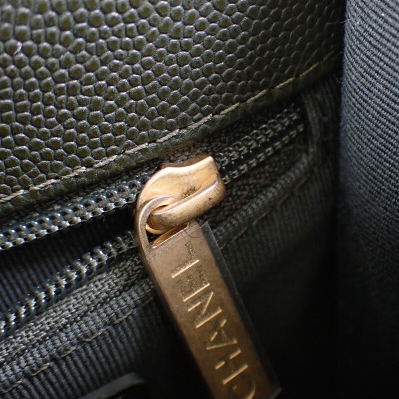 シャネル CHANEL スモール トップハンドル フラップ AS3652 2WAYバッグ ショルダーバッグ キャビアスキン カーキ ゴールド金具 レディース【中古】【Aランク】