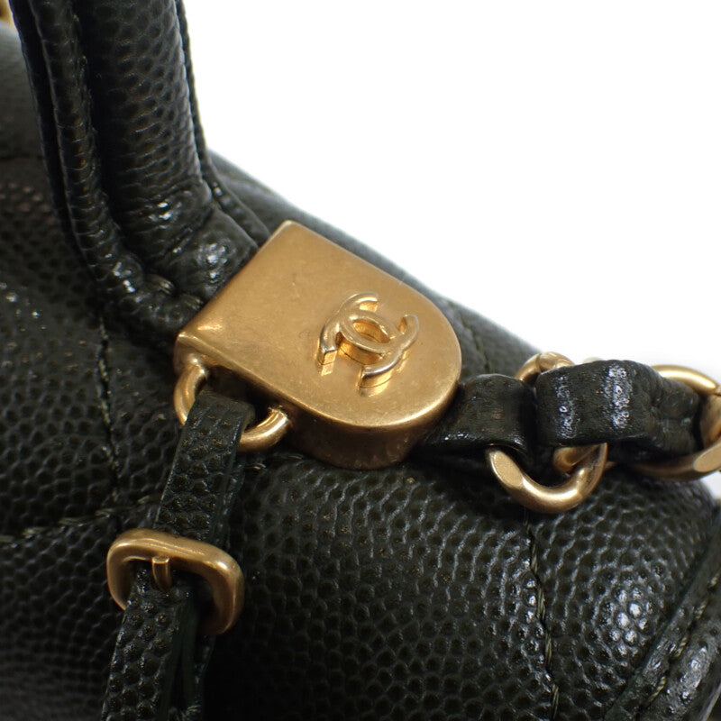 シャネル CHANEL スモール トップハンドル フラップ AS3652 2WAYバッグ ショルダーバッグ キャビアスキン カーキ ゴールド金具 レディース【中古】【Aランク】