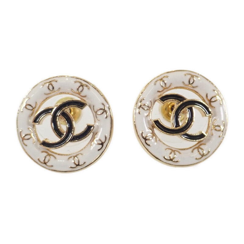 【中古】シャネル CHANEL サークル ココマーク ABC998 ピアス GP ホワイト ブラック B24P刻印 レディース【Aランク】