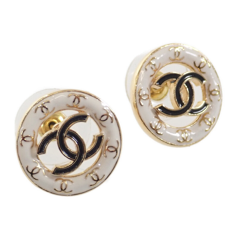 【中古】シャネル CHANEL サークル ココマーク ABC998 ピアス GP ホワイト ブラック B24P刻印 レディース【Aランク】