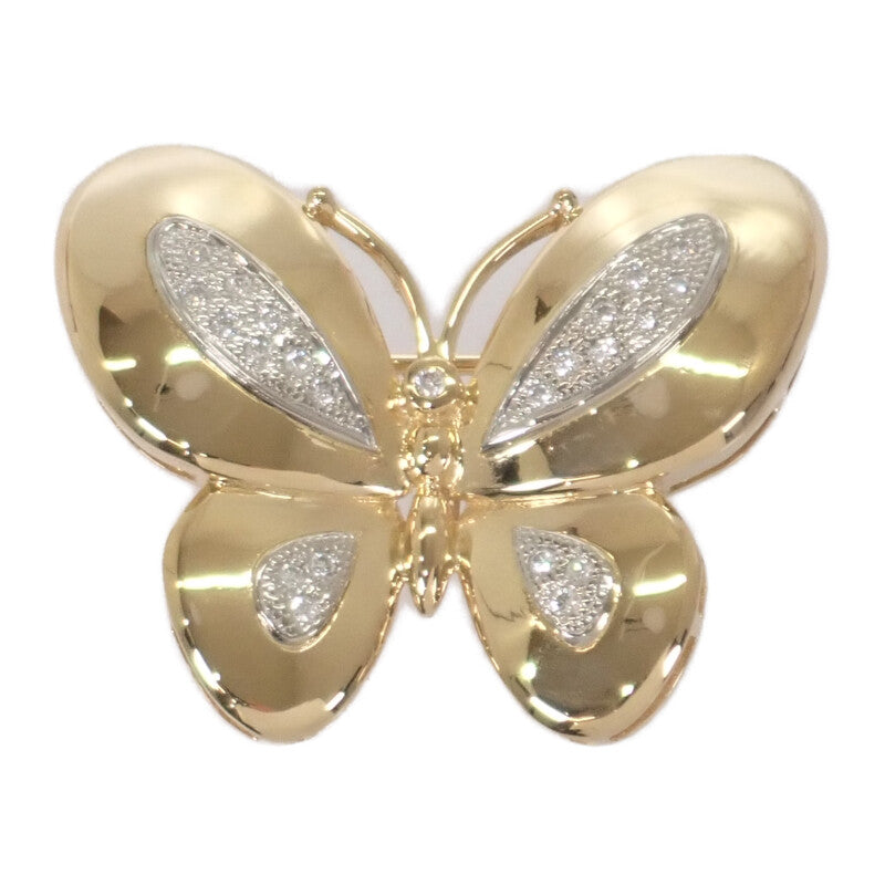 【中古】 デザイン ジュエリー バタフライ 蝶々 ブローチ K18イエローゴールド Pt900プラチナ ダイヤモンド レディース【Aランク】