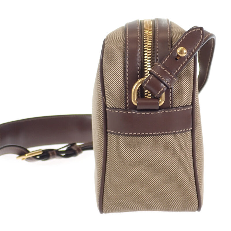 プラダ PRADA ロゴ ジャガードショルダー 1BH089_UCW_F0B16 ショルダーバッグ キャンバス レザー ベージュ ブラウン ゴールド金具 レディース【中古】【Aランク】