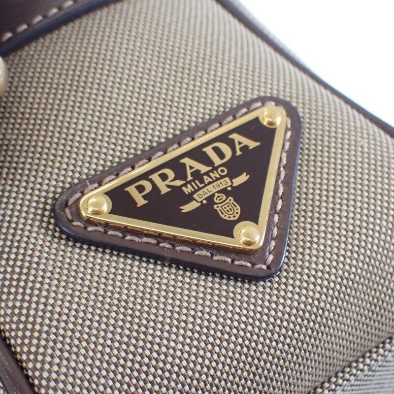 プラダ PRADA ロゴ ジャガードショルダー 1BH089_UCW_F0B16 ショルダーバッグ キャンバス レザー ベージュ ブラウン ゴールド金具 レディース【中古】【Aランク】