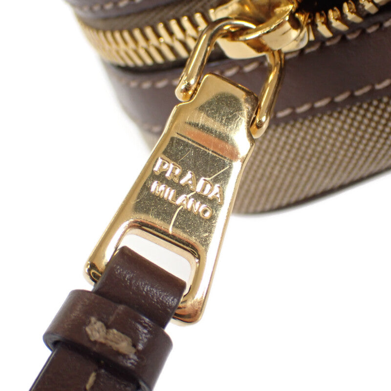 プラダ PRADA ロゴ ジャガードショルダー 1BH089_UCW_F0B16 ショルダーバッグ キャンバス レザー ベージュ ブラウン ゴールド金具 レディース【中古】【Aランク】