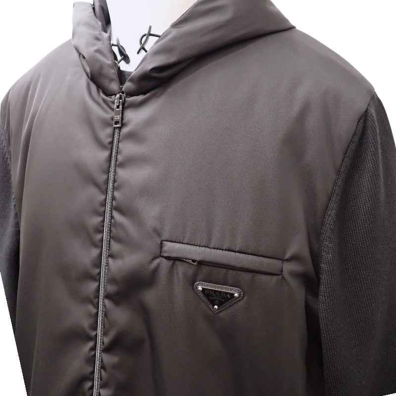 プラダ PRADA ニット切替ジャケット Re-Nylon 中綿 54 UMG026 ブルゾン ウール ナイロン 中綿 ポリエステル ブラック 秋冬 アウター ブラック金具 メンズ【中古】【Aランク】 プラダ PRADA ニット切替ジャケット Re-Nylon 中綿 54 UMG026 ブルゾン