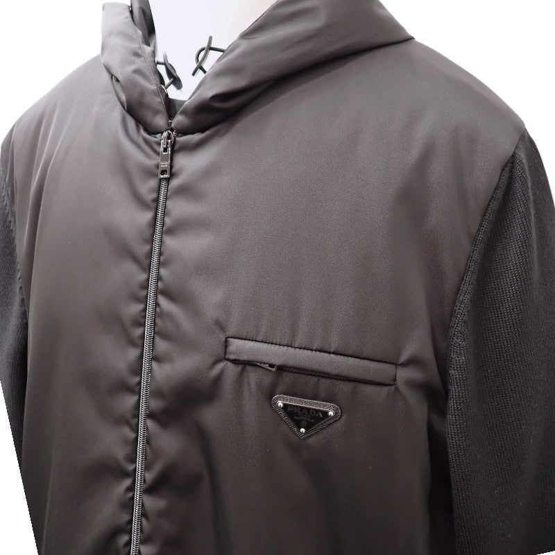 プラダ PRADA ニット切替ジャケット Re-Nylon 中綿 54 UMG026 ブルゾン ウール ナイロン ポリエステル ブラック ブラック金具 メンズ【中古】【Aランク】