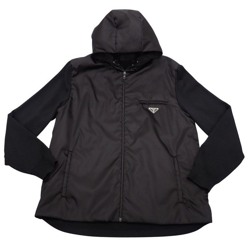プラダ PRADA ニット切替ジャケット Re-Nylon 中綿 54 UMG026 ブルゾン ウール ナイロン ポリエステル ブラック ブラック金具 メンズ【中古】【Aランク】