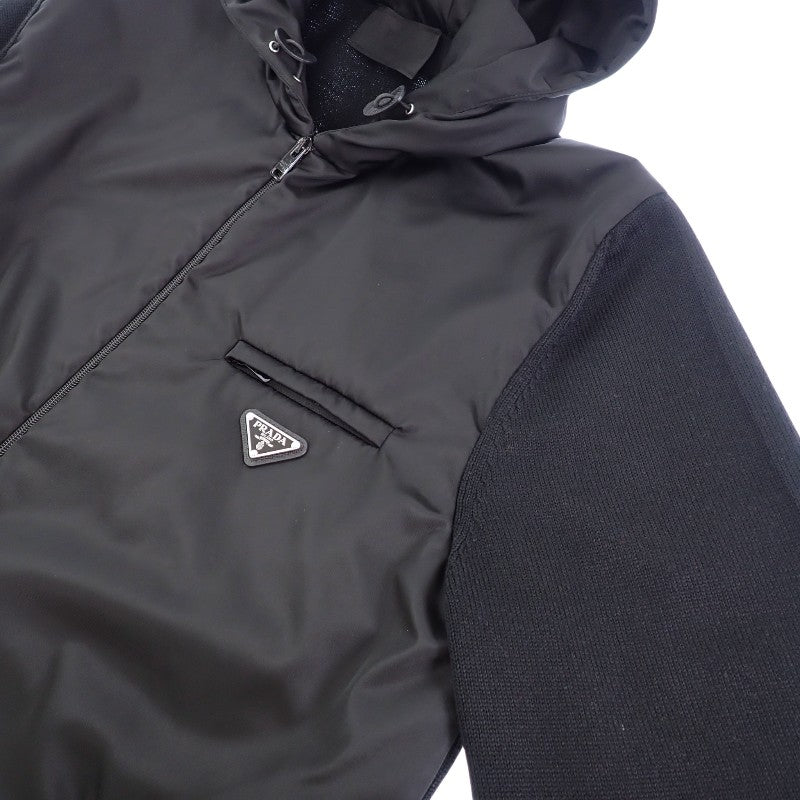 プラダ PRADA ニット切替ジャケット Re-Nylon 中綿 54 UMG026 ブルゾン ウール ナイロン ポリエステル ブラック ブラック金具 メンズ【中古】【Aランク】