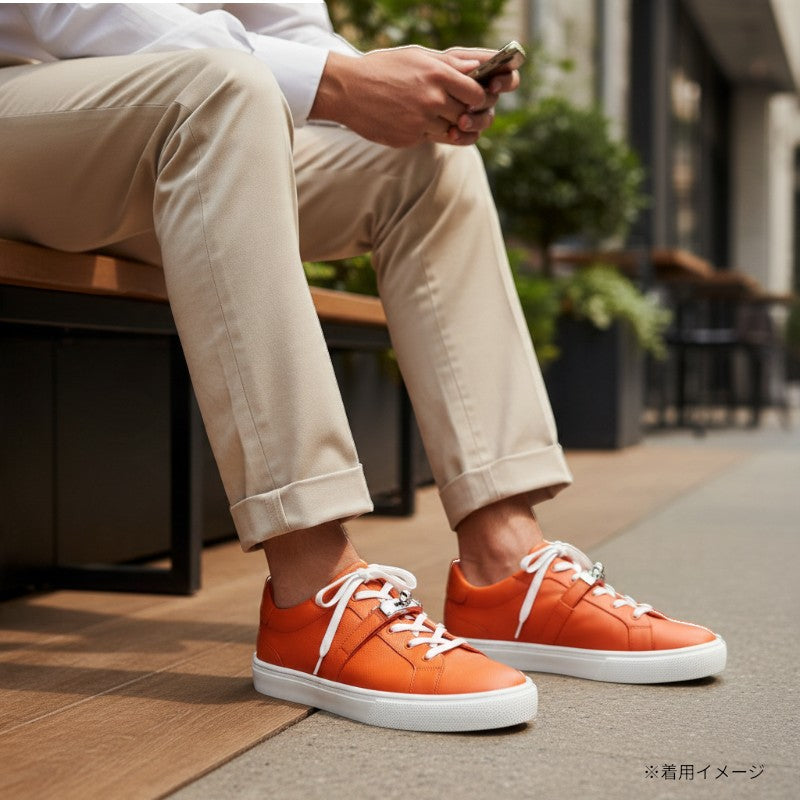 【商談中/対象者以外注文不可】エルメス HERMES スニーカー・デイ 日本サイズ26～27cm カジュアルシューズ 42 H232877ZH94420 スニーカー ヴォーエプソン レザー オレンジポピー シルバー金具 メンズ【中古】【ABランク】