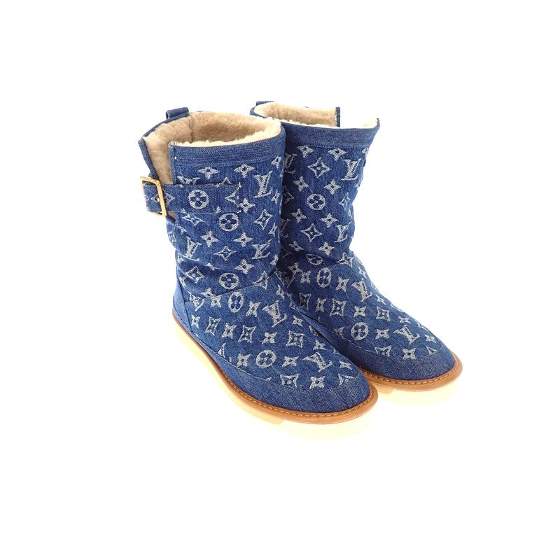 ルイヴィトン LOUIS VUITTON モノグラム デニム ムートンブーツ 1A81FH ブーツ モノグラムデニム ブルー ゴールド金具 メンズ【中古】【ABランク】