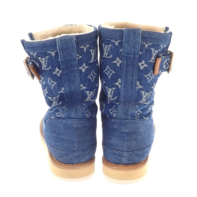ルイヴィトン LOUIS VUITTON モノグラム デニム ムートンブーツ 1A81FH ブーツ モノグラムデニム ブルー ゴールド金具 メンズ【中古】【ABランク】