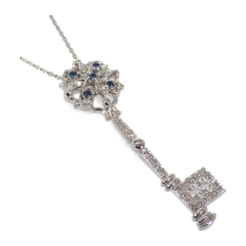 デザインジュエリー キーモチーフ ネックレス K18ホワイトゴールド サファイア ダイヤモンド レディース【中古】【Aランク】
