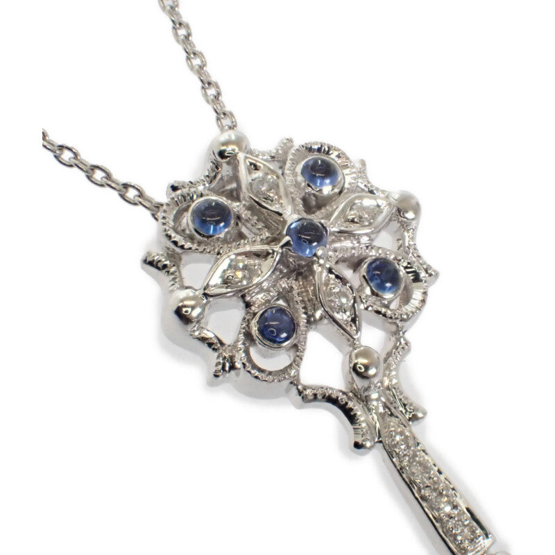 デザインジュエリー キーモチーフ ネックレス K18ホワイトゴールド サファイア ダイヤモンド レディース【中古】【Aランク】