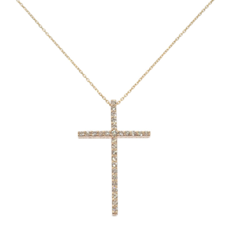 【中古】 デザインジュエリー クロス ネックレス K18ピンクゴールド ダイヤモンド レディース メンズ【Aランク】
