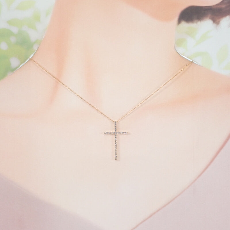 【中古】 デザインジュエリー クロス ネックレス K18ピンクゴールド ダイヤモンド レディース メンズ【Aランク】