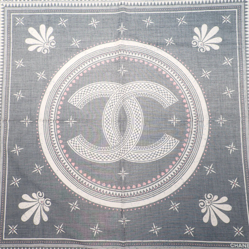 中古】シャネル CHANEL ココマーク スカーフ コットン ネイビー ピンク