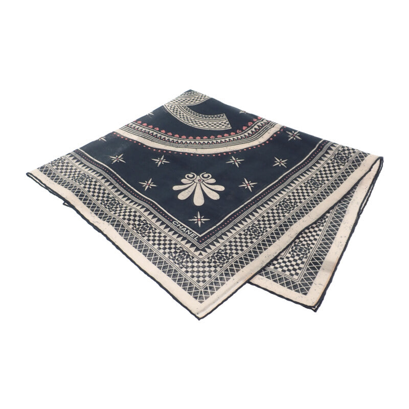 【中古】シャネル CHANEL ココマーク スカーフ コットン ネイビー ピンク レディース【Aランク】