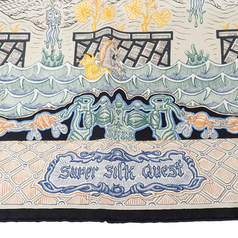 エルメス HERMES カレ90 SUPER SILK QUEST  スカーフ シルク ブラック アイボリー レディース ユニセックス【中古】【Sランク】