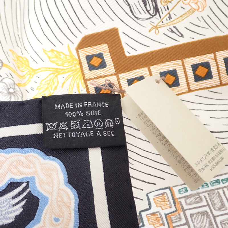 エルメス HERMES カレ90 SUPER SILK QUEST  スカーフ シルク ブラック アイボリー レディース ユニセックス【中古】【Sランク】