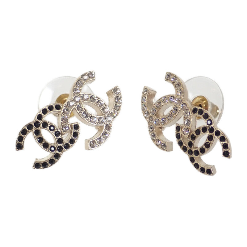 【中古】シャネル CHANEL ダブルココマーク ピアス メタル クリスタル ゴールド ブラック A22B刻印 レディース【Aランク】