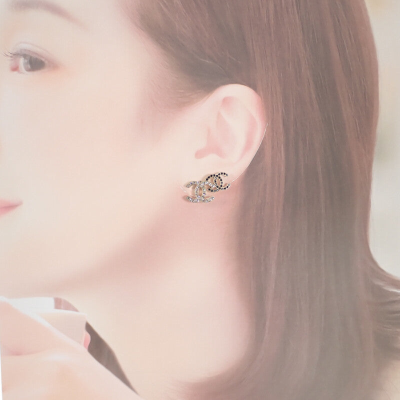 【中古】シャネル CHANEL ダブルココマーク ピアス メタル クリスタル ゴールド ブラック A22B刻印 レディース【Aランク】