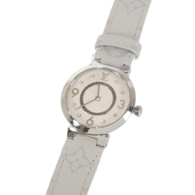 ルイヴィトン LOUIS VUITTON タンブール スリム Q12MGZ 腕時計 ステンレススチール レザー クオーツ ホワイト文字盤 レディース【中古】【ABランク】