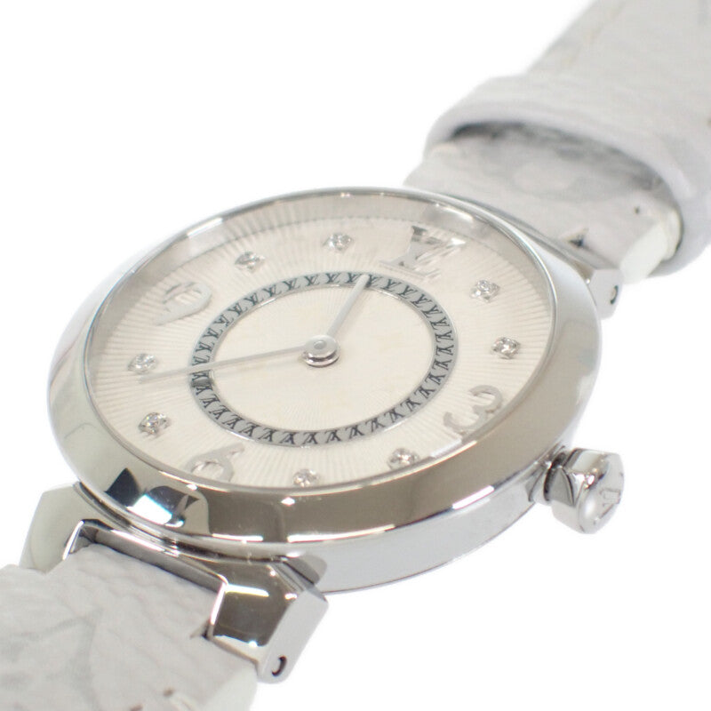 ルイヴィトン LOUIS VUITTON タンブール スリム Q12MGZ 腕時計 ステンレススチール レザー クオーツ ホワイト文字盤 レディース【中古】【ABランク】