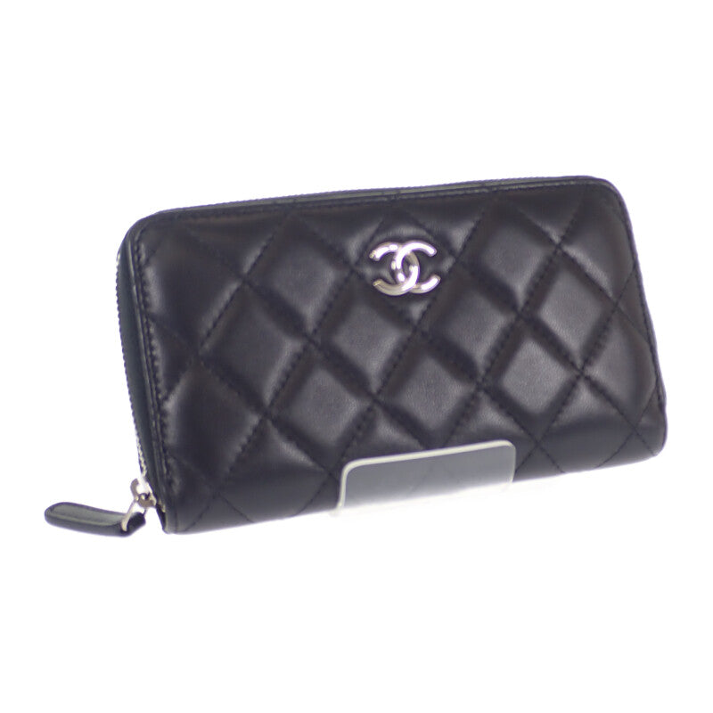 【中古】シャネル CHANEL ミディアム ジップウォレット A80481 長財布 ラムスキン ブラック シルバー金具 レディース【Aランク】