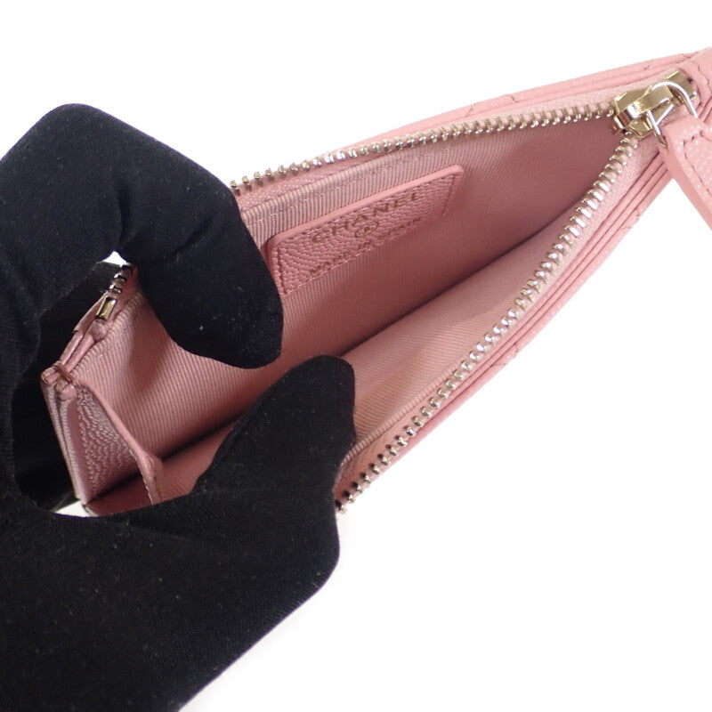 シャネル CHANEL マトラッセ フラップジップ コインケース AP0374 カードケース キャビアスキン ピンク ゴールド金具 レディース【中古】【Aランク】