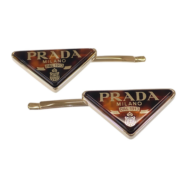プラダ PRADA メタルバレッタ 1IF169 ヘアアクセサリー メタル プレックス トータスカラー ゴールド レディース【中古】【Aランク】