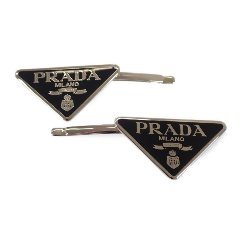 【中古】プラダ PRADA メタルヘアピン 1IF051 ヘアアクセサリー メタル ブラック シルバー レディース【Aランク】