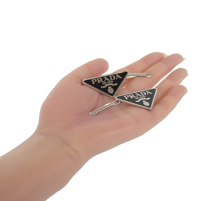 プラダ PRADA ヘアピン 1IF051 ヘアアクセサリー メタル ブラック シルバー レディース【中古】【Aランク】
