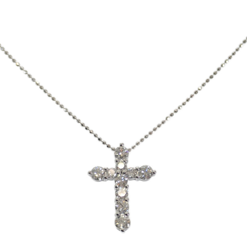 中古】 K14WG デザイン ジュエリー クロス ネックレス K14ホワイト
