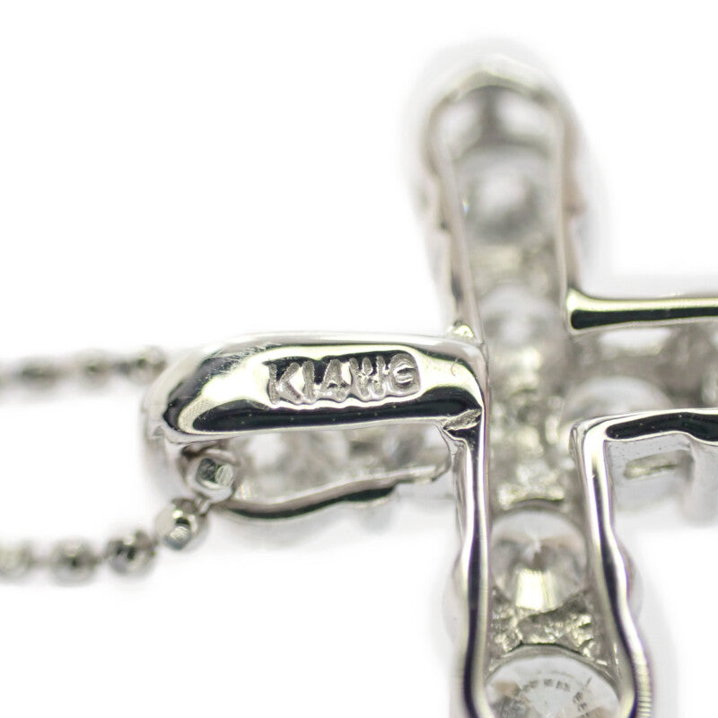 【中古】 K14WG デザイン ジュエリー クロス ネックレス K14ホワイトゴールド ダイヤモンド レディース【Aランク】