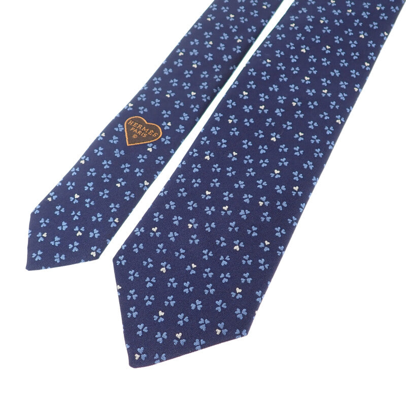 エルメス HERMES ヘヴィ シルクタイ H339086T02 ネクタイ シルク ネイビー クローバー メンズ【中古】【SAランク】