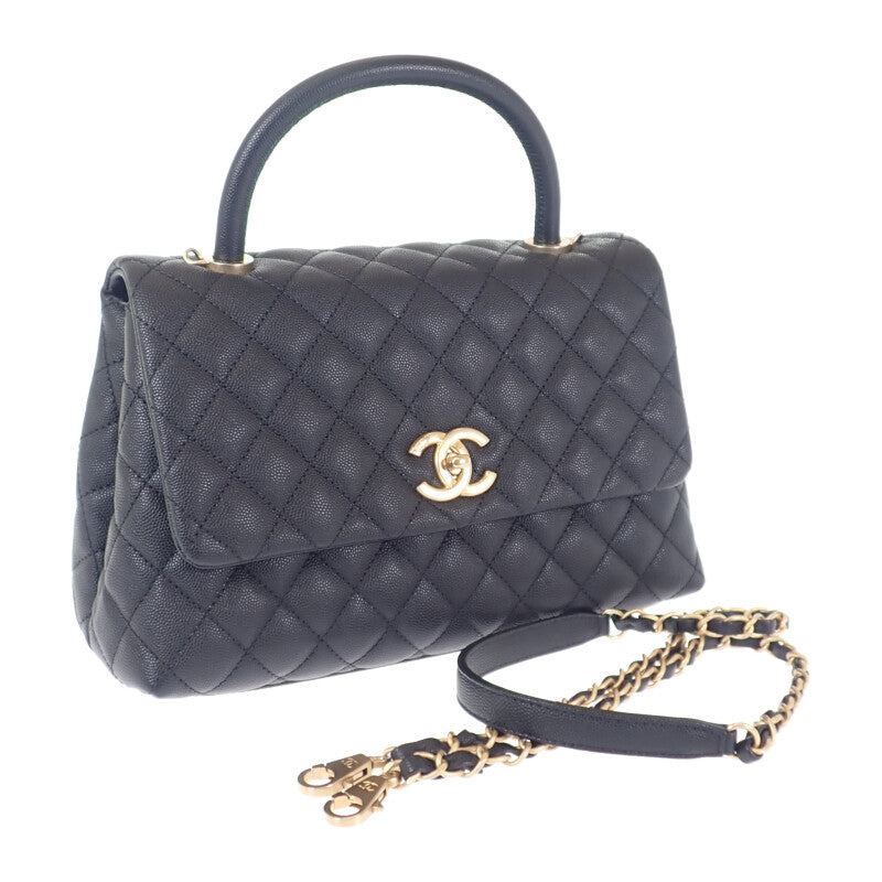 【中古】シャネル CHANEL ラージ トップハンドルフラップバッグ A92991 2WAYバッグ ハンドバッグ グレインカーフレザー ブラック ゴールド金具 レディース【Aランク】