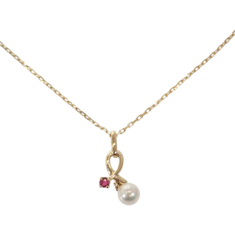 【中古】ミキモト MIKIMOTO パール ペンダント ネックレス K18イエローゴールド ルビー アコヤ真珠 レディース【Aランク】