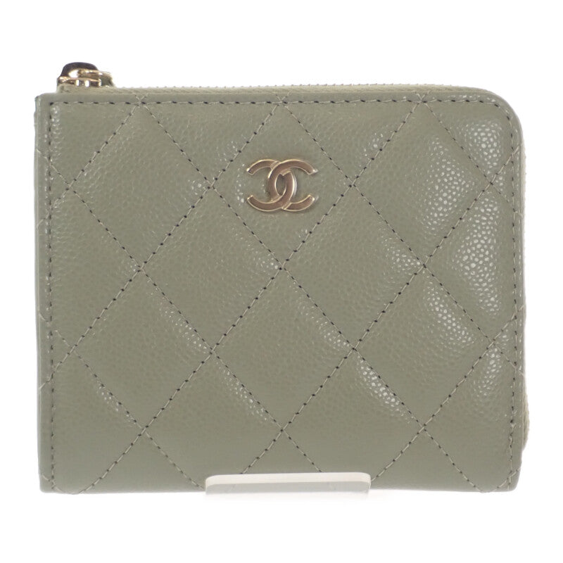 シャネル CHANEL クラシック スモールウォレット AP3999 コインケース キャビアスキン グリーン ゴールド金具 レディース【中古】【SAランク】