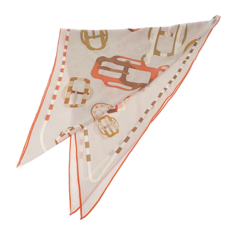 【中古】エルメス HERMES トライアングル・ジェアン  H364113S09 スカーフ カシミヤ シルク グレージュ オレンジ モルドレ レディース【SAランク】