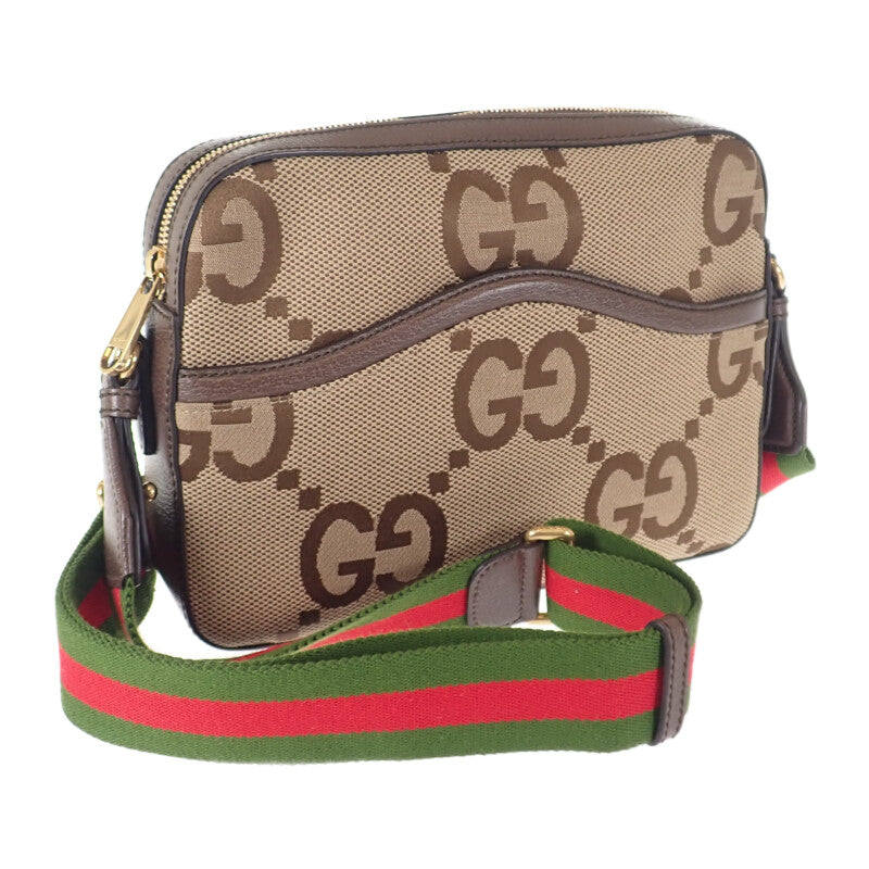 【中古】グッチ GUCCI ジャンボGGキャンバス メッセンジャーバッグ 675891 ショルダーバッグ レザー ベージュ ブラウン メンズ レディース【Aランク】