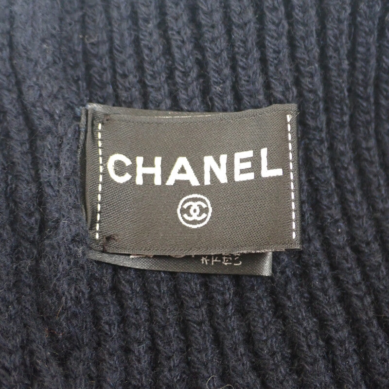 シャネル CHANEL ロゴ入り ニット帽 AA8313 ニットキャップ カシミヤ ネイビー レディース メンズ【中古】【Aランク】