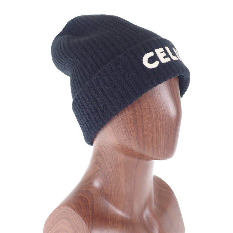 セリーヌ CELINE ニット帽 リブ編み 2A25R535Q.38NO ニットキャップ ウール ブラック レディース メンズ【中古】【Aランク】