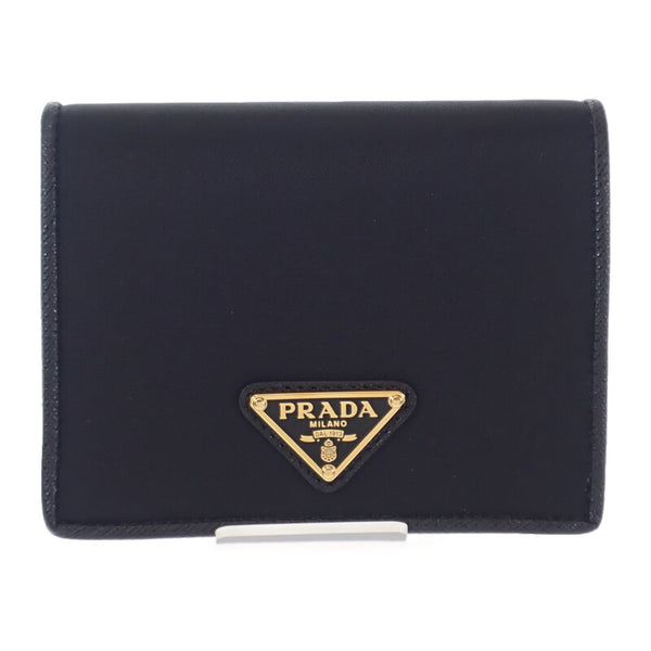 【中古】プラダ PRADA Re-Nylon テスートコンパクトウォレット 1MV204 二つ折り財布 サフィアーノ ナイロン ブラック ゴールド金具 レディース メンズ【SAランク】