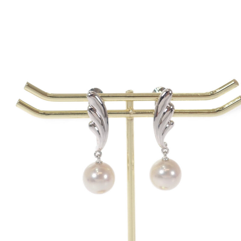 【中古】ミキモト MIKIMOTO フェザー パール イヤリング K18ホワイトゴールド アコヤ真珠 レディース【Aランク】