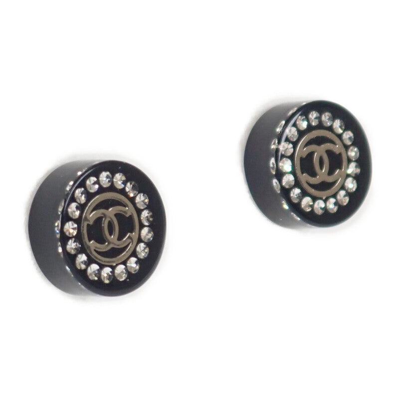 シャネル CHANEL CC ラウンド 17A ピアス ラインストーン ブラック シルバー金具 レディース【中古】【ABランク】