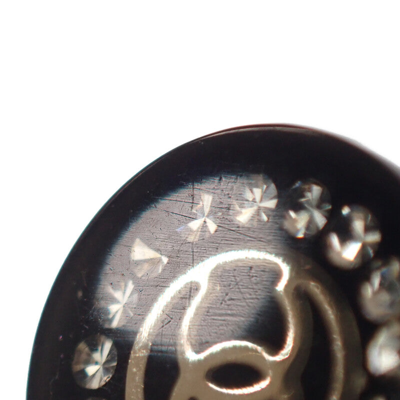 シャネル CHANEL CC ラウンド 17A ピアス ラインストーン ブラック シルバー金具 レディース【中古】【ABランク】