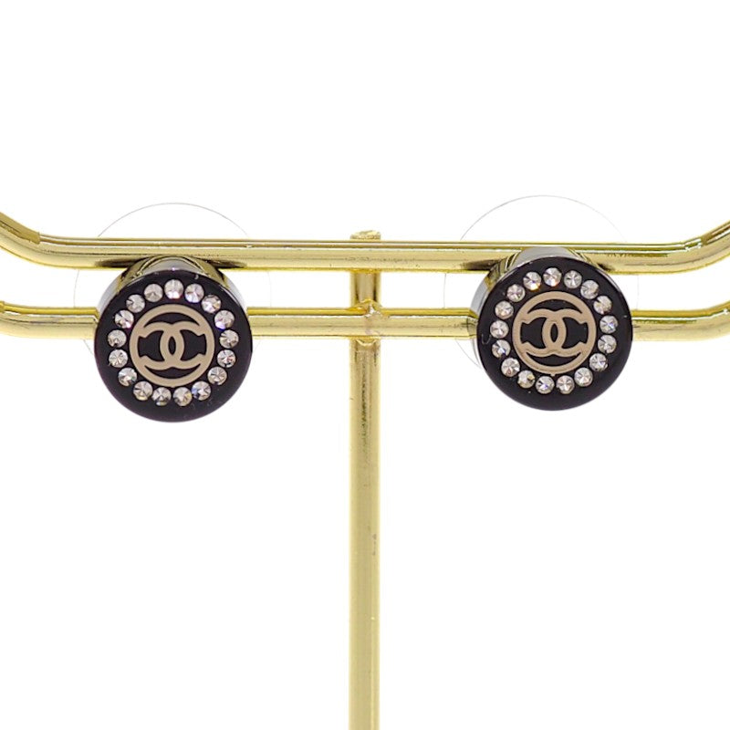 シャネル CHANEL CC ラウンド 17A ピアス ラインストーン ブラック シルバー金具 レディース【中古】【ABランク】